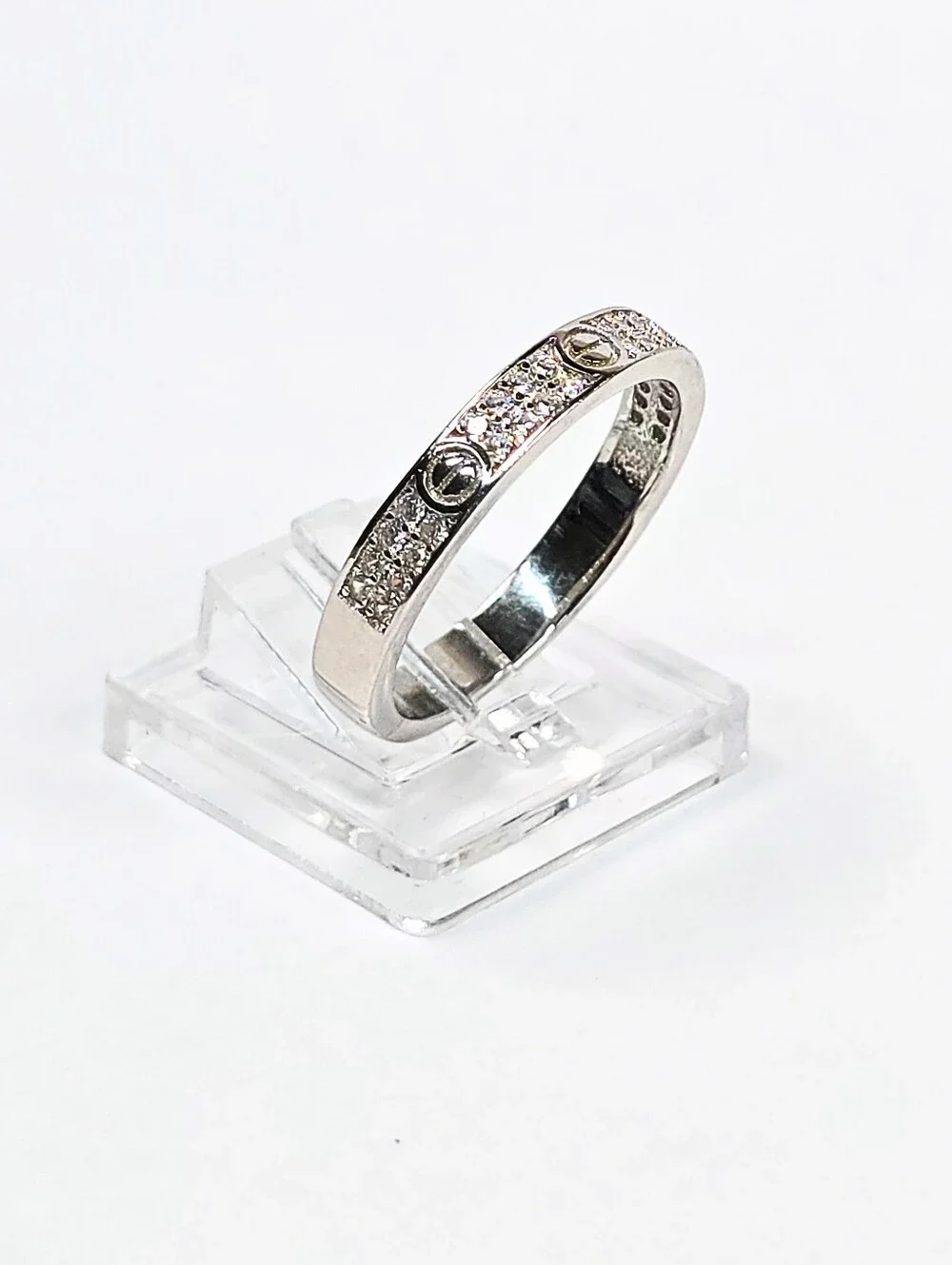 Cartier Insp. Love Ring #8  925 Sterling Silver CZ Rhodium Finish